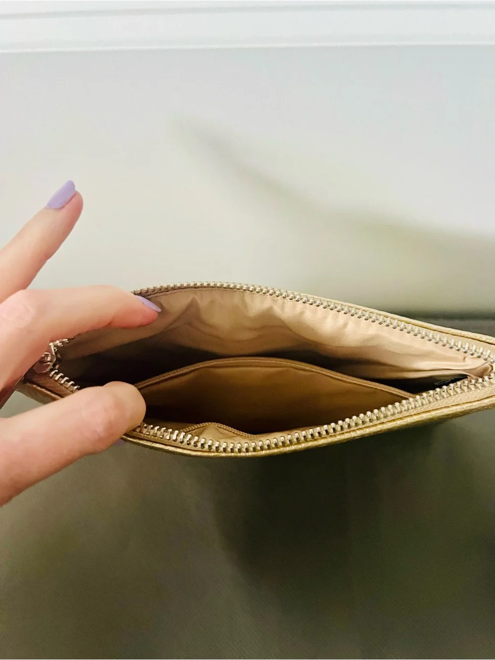 Express Gold Pebbled Leather Wristlet Clutch
